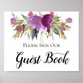 Paarse Amethyst Gold Sparkles Guest Book Sign Poster