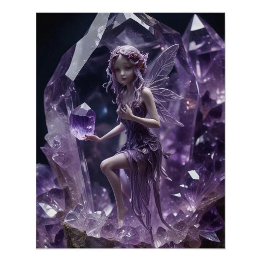 Paarse Amethyst kristallen magische fee Perfect Poster (Voorkant)