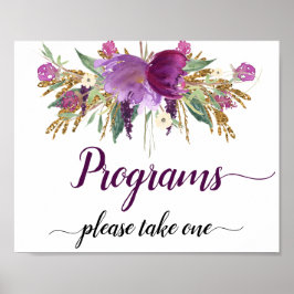Paarse Amethyst Sparkles Wedding Programs Sign Poster