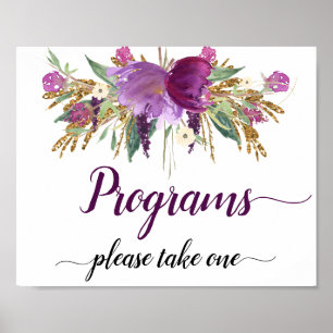 Paarse Amethyst Sparkles Wedding Programs Sign Poster
