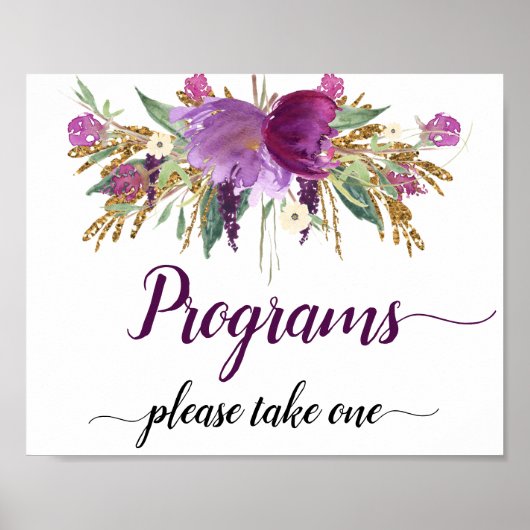 Paarse Amethyst Sparkles Wedding Programs Sign Poster (Voorkant)
