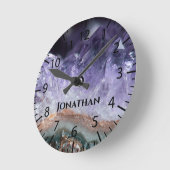 Paarse Amethyst Stone Crystals Geode Foto Aangepas Ronde Klok (Hoek)