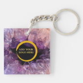 Paarse amethyst voeg eigen logo professioneel toe sleutelhanger (Achterkant)