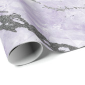Paarse Amethyst White Silver Grey Marble Shiny Cadeaupapier (Rol Hoek)