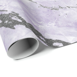 Paarse Amethyst White Silver Grey Marble Shiny Cadeaupapier