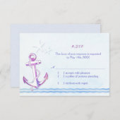 Paarse anchor Nautical Beach Wedding RSVP (Voorkant / Achterkant)