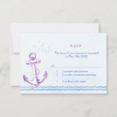 Paarse anchor Nautical Beach Wedding RSVP Kaartje (Voorkant)