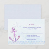 Paarse anchor Nautical Beach Wedding RSVP Kaartje (Voorkant / Achterkant)