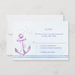 Paarse anchor Nautical Beach Wedding RSVP Kaartje