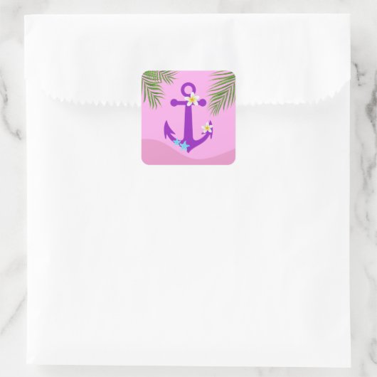 Paarse Anchor Vierkante Sticker (Tas)