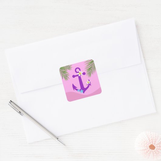 Paarse Anchor Vierkante Sticker (Envelop)