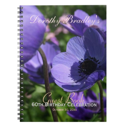 Paarse Anemone 60th Birthday Party Guest Book Notitieboek (Voorkant)