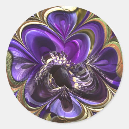 Paarse Anemone Abstract Ronde Sticker (Voorkant)
