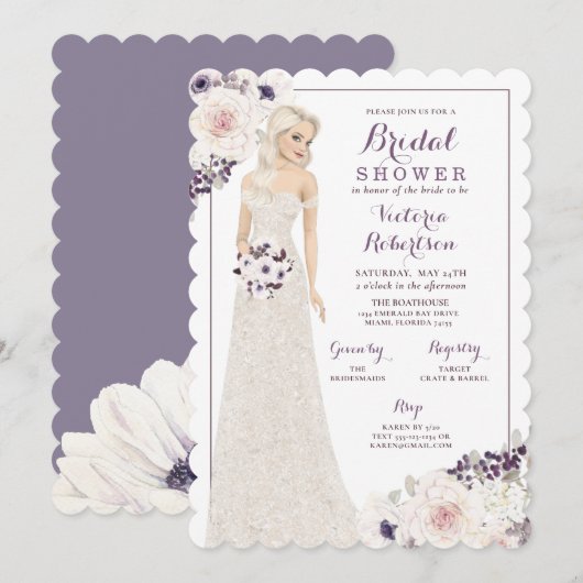 Paarse Anemone Bride in Gown Vrijgezellenfeest Kaart (Voorkant / Achterkant)