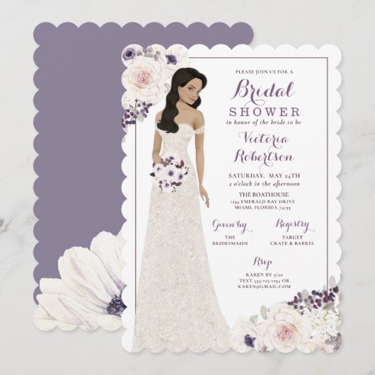 Paarse Anemone Bride in Gown Vrijgezellenfeest Kaart (Voorkant / Achterkant)