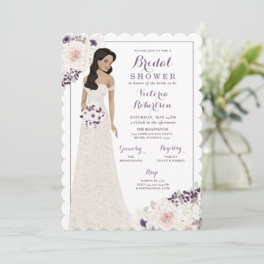 Paarse Anemone Bride in Gown Vrijgezellenfeest Kaart (Staand voorkant)