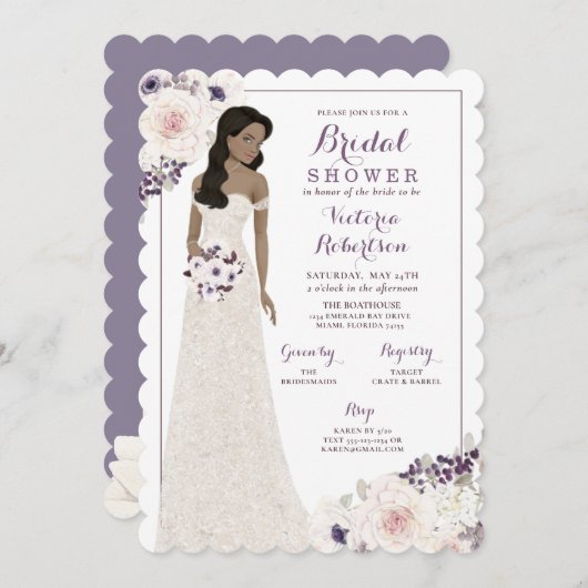 Paarse Anemone Bruid in Gown Vrijgezellenfeest Kaart (Voorkant / Achterkant)