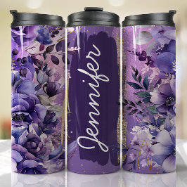 Paarse Anemone Floral Naam toevoegen Aangepast ges Thermosbeker