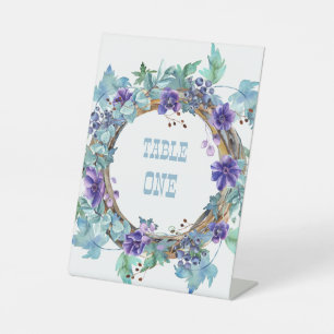 Paarse Anemone Floral Wreath Tabletop Reclamebord Met Voetstuk