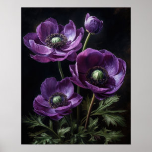 Paarse Anemone Flowers Art Print Poster
