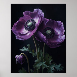 Paarse Anemone Flowers Art Print Poster