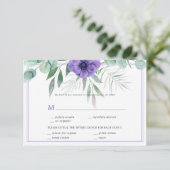 Paarse Anemone Greenery Border RSVP Kaart (Staand voorkant)