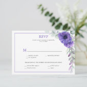 Paarse Anemone Greenery Double Lijst RSVP Kaart (Staand voorkant)