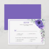 Paarse Anemone Greenery Double Lijst RSVP Kaartje (Voorkant / Achterkant)
