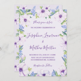 Paarse Anemone Hyacinth Spring bruiloft uitnodigin Kaart