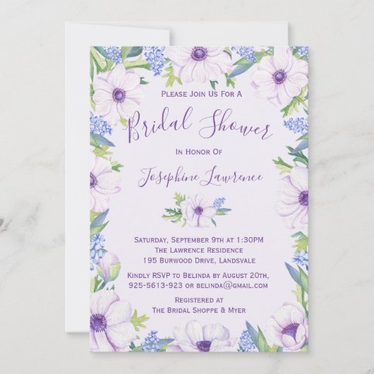 Paarse Anemone Hyacinth Spring Vrijgezellenfeest Kaart (Voorkant)