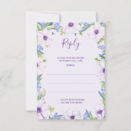 Paarse Anemone Hyacinth Spring Wedding Reply Kaart