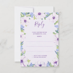 Paarse Anemone Hyacinth Spring Wedding Reply Kaart