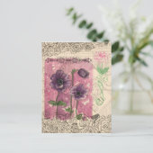 Paarse Anemone Rozen Waterverf Collage Art Briefkaart (Staand voorkant)