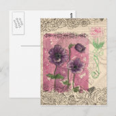 Paarse Anemone Rozen Waterverf Collage Art Briefkaart (Voorkant / Achterkant)