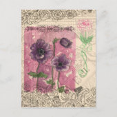 Paarse Anemone Rozen Waterverf Collage Art Briefkaart (Voorkant)