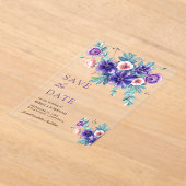 Paarse Anemonen Bouquet Wedding Save the Date Acryl Uitnodigingen (Laagn)