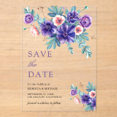 Paarse Anemonen Bouquet Wedding Save the Date Acryl Uitnodigingen (Voorkant)