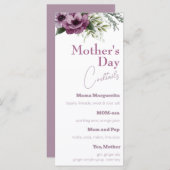 Paarse Anemonen Moederdag Cocktails Menu (Voorkant / Achterkant)