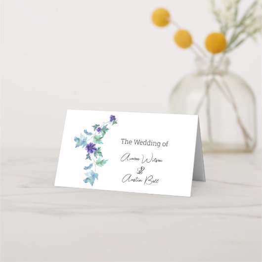 Paarse Anemones en Greenery Name Place Card Plaatskaartje (Voorkant)