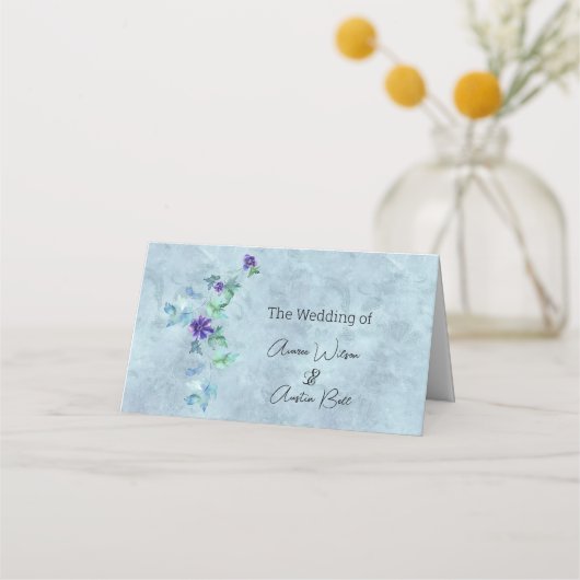 Paarse Anemones en Greenery Name Place Card Plaatskaartje (Voorkant)