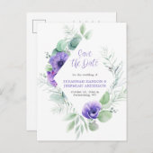 Paarse Anemones Greenery Lijst sparen de Datum Aankondigingskaart (Voorkant / Achterkant)