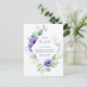 Paarse Anemones Greenery Lijst sparen de Datum Aankondigingskaart (Staand voorkant)