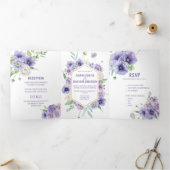 Paarse Anemones Rozen Daisies Hydrangeas Wedding Drieluik Uitnodiging (Binnen)