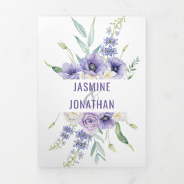 Paarse Anemones Rozen Daisies Hydrangeas Wedding Drieluik Uitnodiging