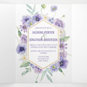 Paarse Anemones Rozen Daisies Hydrangeas Wedding Drieluik Uitnodiging (Binnenkant midden)