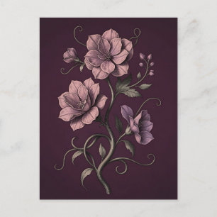 Paarse Anemoon Bloem Donkere Botanische Briefkaart