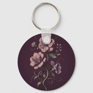 Paarse Anemoon Bloem Donkere Botanische Sleutelhanger