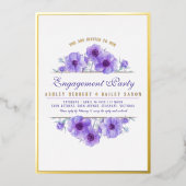 Paarse anemoon bloem watercolor verlovings- folie uitnodiging (Voorkant)