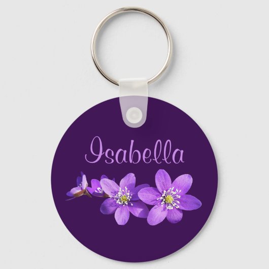 Paarse Anemoon Bloemen Naam Sleutelhanger (Voorkant)