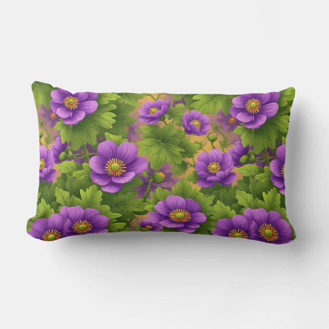 Paarse Anemoon Bloemen Patroon Kussen (Voorkant)